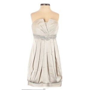 BCBG Max Azria Womens Sweetheart Ruched Strapless Midi Dress Beige Size 4